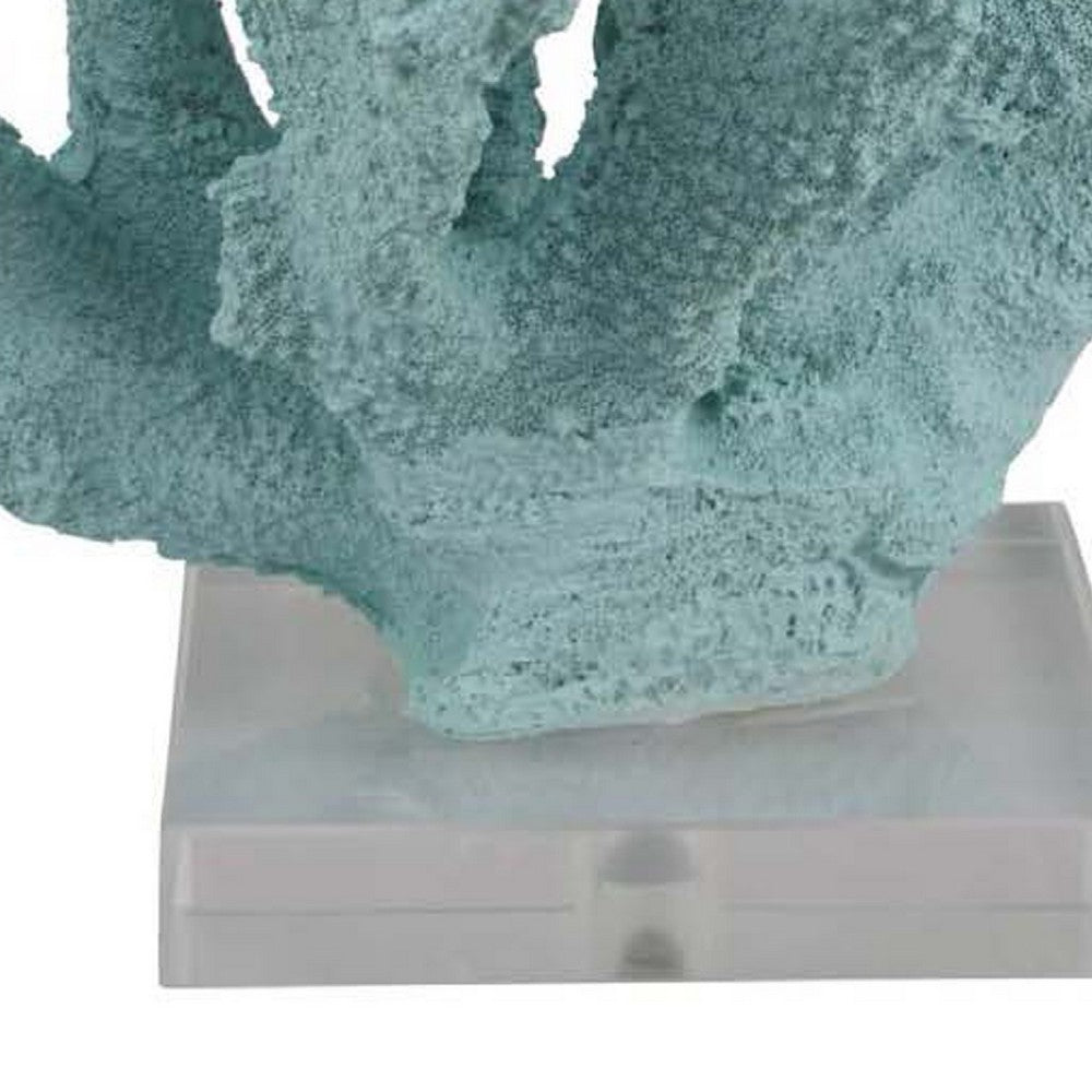 Manala Coral Sculpture with Clear Acrylic Base, Blue Resin 12 Inch -BM335028