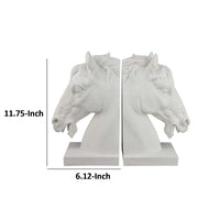 Amey Horse Head Sculpted Bookends Set of 2, White Stone Finish Resin -BM335033
