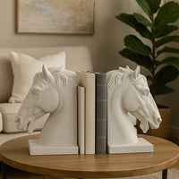 Amey Horse Head Sculpted Bookends Set of 2, White Stone Finish Resin -BM335033