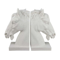 Amey Horse Head Sculpted Bookends Set of 2, White Stone Finish Resin -BM335033