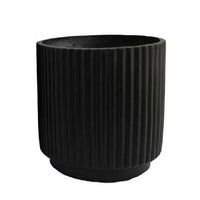 Elly Round Planter Set of 3, Ribbed Texture Black Resin, 16,12,9  Inch -BM335036