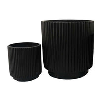Elly Round Planter Set of 3, Ribbed Texture Black Resin, 16,12,9  Inch -BM335036