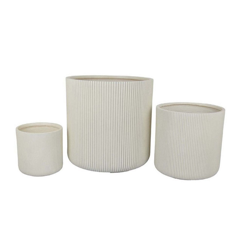 Elly Round Planter Set of 3, Vertical White Resin 18, 13, 9 Inch -BM335037