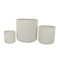 Elly Round Planter Set of 3, Vertical White Resin 18, 13, 9 Inch -BM335037