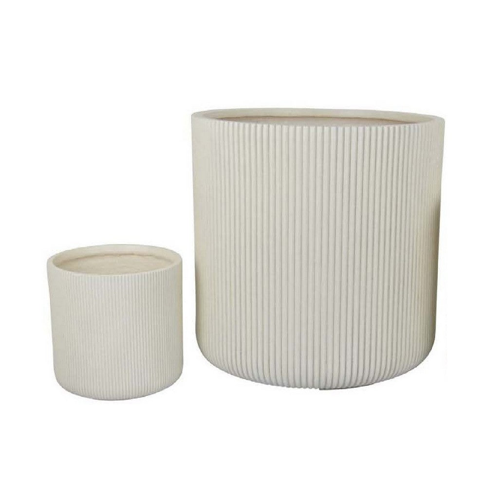 Elly Round Planter Set of 3, Vertical White Resin 18, 13, 9 Inch -BM335037