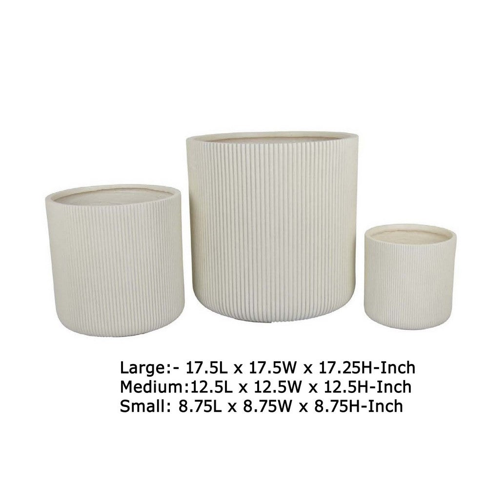 Elly Round Planter Set of 3, Vertical White Resin 18, 13, 9 Inch -BM335037