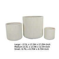 Elly Round Planter Set of 3, Vertical White Resin 18, 13, 9 Inch -BM335037