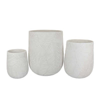 Sally Round Planter Set of 3, Intricate Leaf White Resin 23 19 14 Inch -BM335038