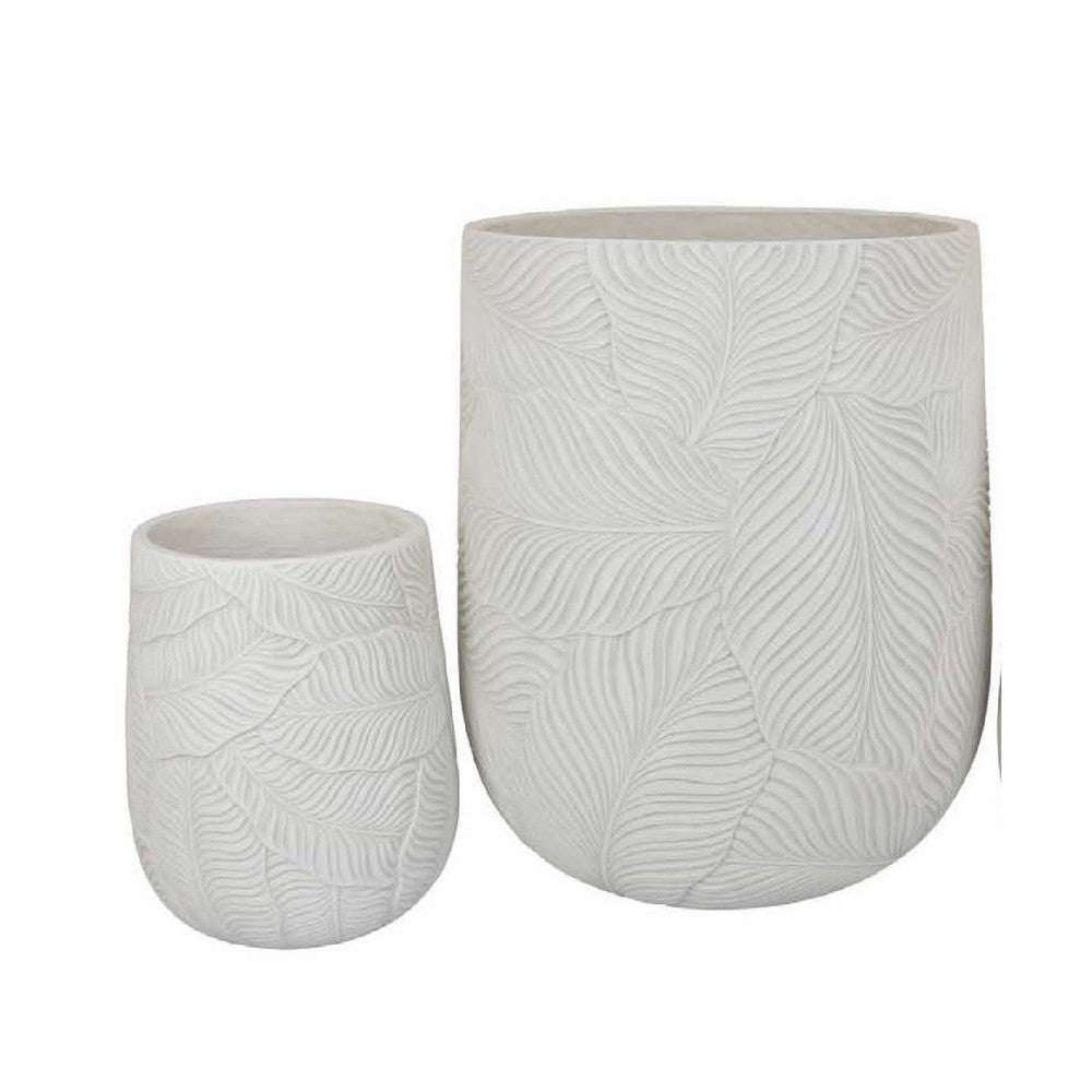 Sally Round Planter Set of 3, Intricate Leaf White Resin 23 19 14 Inch -BM335038