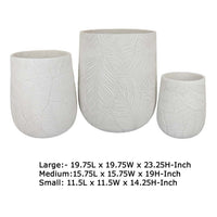 Sally Round Planter Set of 3, Intricate Leaf White Resin 23 19 14 Inch -BM335038