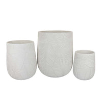 Sally Round Planter Set of 3, Intricate Leaf White Resin 23 19 14 Inch -BM335038