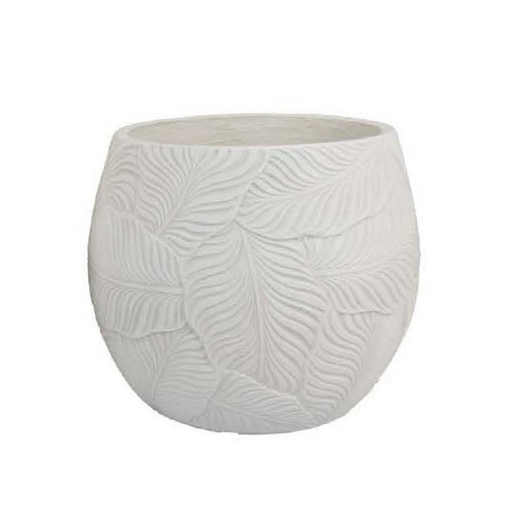 Sally Planter Set of 3, Round Intricate Leaf White Resin 17 13 9 Inch -BM335039