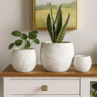 Sally Planter Set of 3, Round Intricate Leaf White Resin 17 13 9 Inch -BM335039