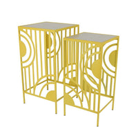 Percy Plant Stand Table Set of 2, Marble Top, Gold Metal 26, 24 Inch -BM335040
