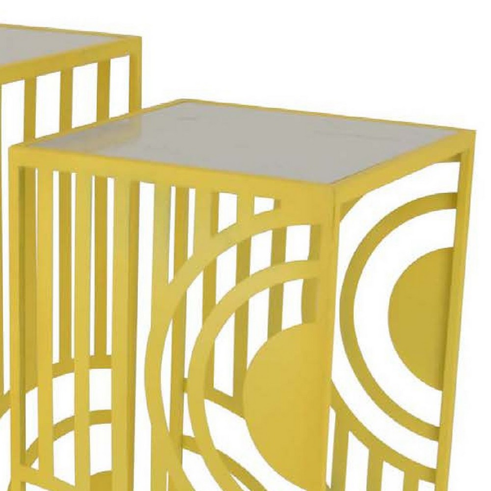 Percy Plant Stand Table Set of 2, Marble Top, Gold Metal 26, 24 Inch -BM335040
