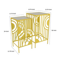 Percy Plant Stand Table Set of 2, Marble Top, Gold Metal 26, 24 Inch -BM335040