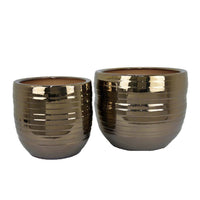 Paulo Barrel Planter Set of 2, Raised Ribbed Gold Ceramic 19, 15 Inch -BM335042