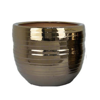 Paulo Barrel Planter Set of 2, Raised Ribbed Gold Ceramic 19, 15 Inch -BM335042