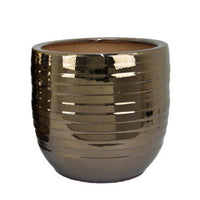 Paulo Barrel Planter Set of 2, Raised Ribbed Gold Ceramic 19, 15 Inch -BM335042