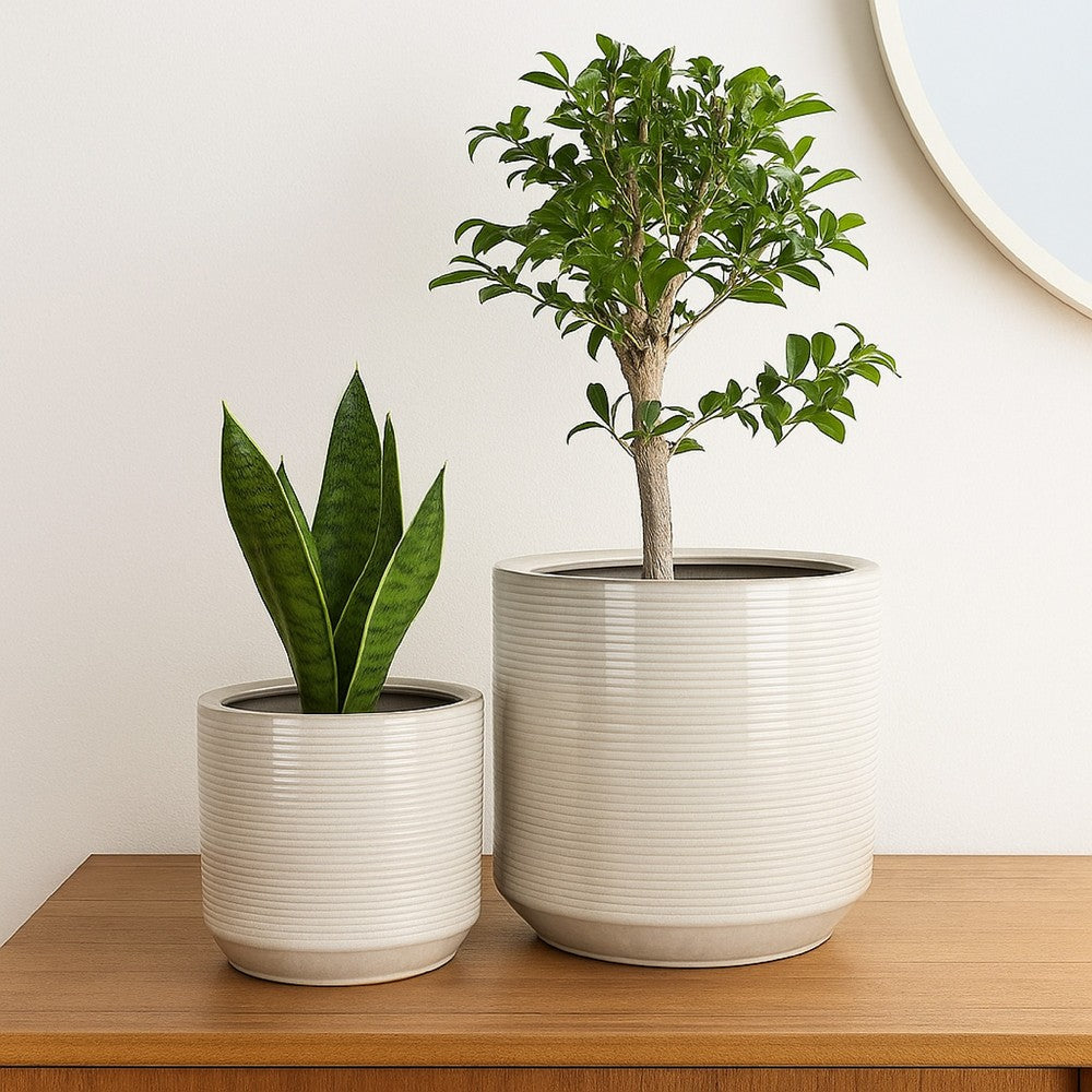 Gloria Round Planter Set of 2, Textured White Ceramic 15 14 Inch -BM335043