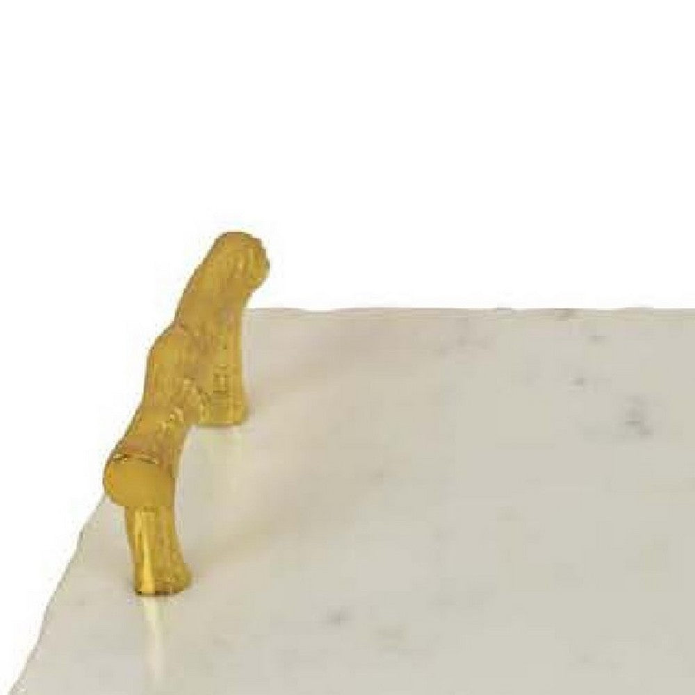 Pammy Decorative Serving Tray, Log Handles, Gold White Marble 18 Inch -BM335044
