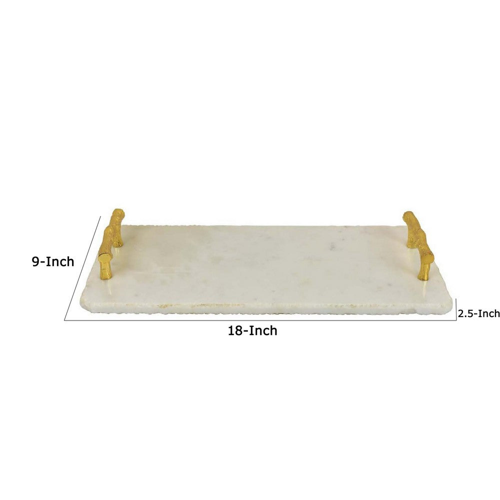 Pammy Decorative Serving Tray, Log Handles, Gold White Marble 18 Inch -BM335044
