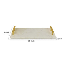 Pammy Decorative Serving Tray, Log Handles, Gold White Marble 18 Inch -BM335044