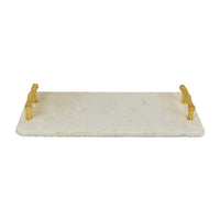 Pammy Decorative Serving Tray, Log Handles, Gold White Marble 18 Inch -BM335044