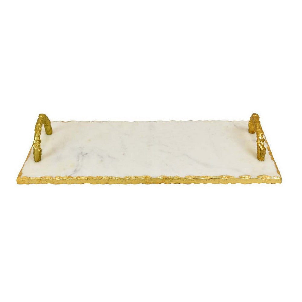 Pammy Decorative Tray, Gold Arched Handles, White Marble 18 Inch -BM335045