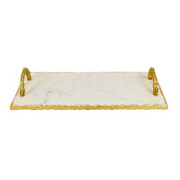 Pammy Decorative Tray, Gold Arched Handles, White Marble 18 Inch -BM335045