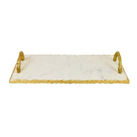 Pammy Decorative Tray, Gold Arched Handles, White Marble 18 Inch -BM335045