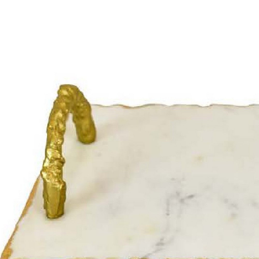 Pammy Decorative Tray, Gold Arched Handles, White Marble 18 Inch -BM335045
