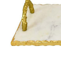 Pammy Decorative Tray, Gold Arched Handles, White Marble 18 Inch -BM335045