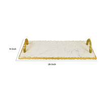 Pammy Decorative Tray, Gold Arched Handles, White Marble 18 Inch -BM335045