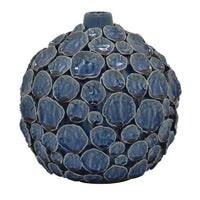 Remus Accent Vase with Raised Pebble Pattern, Glazed Blue Ceramic -BM335046