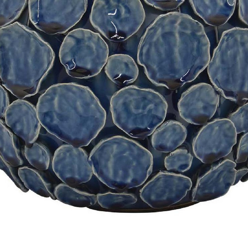 Remus Accent Vase with Raised Pebble Pattern, Glazed Blue Ceramic -BM335046