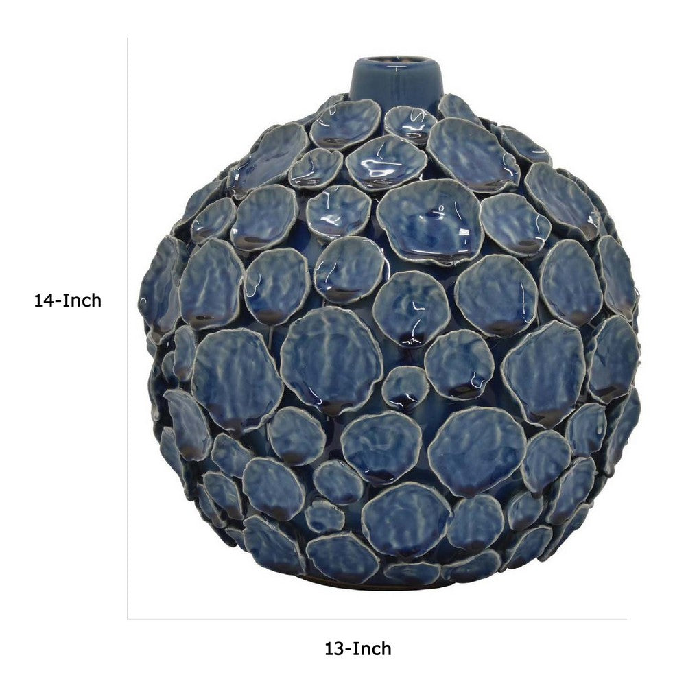 Remus Accent Vase with Raised Pebble Pattern, Glazed Blue Ceramic -BM335046