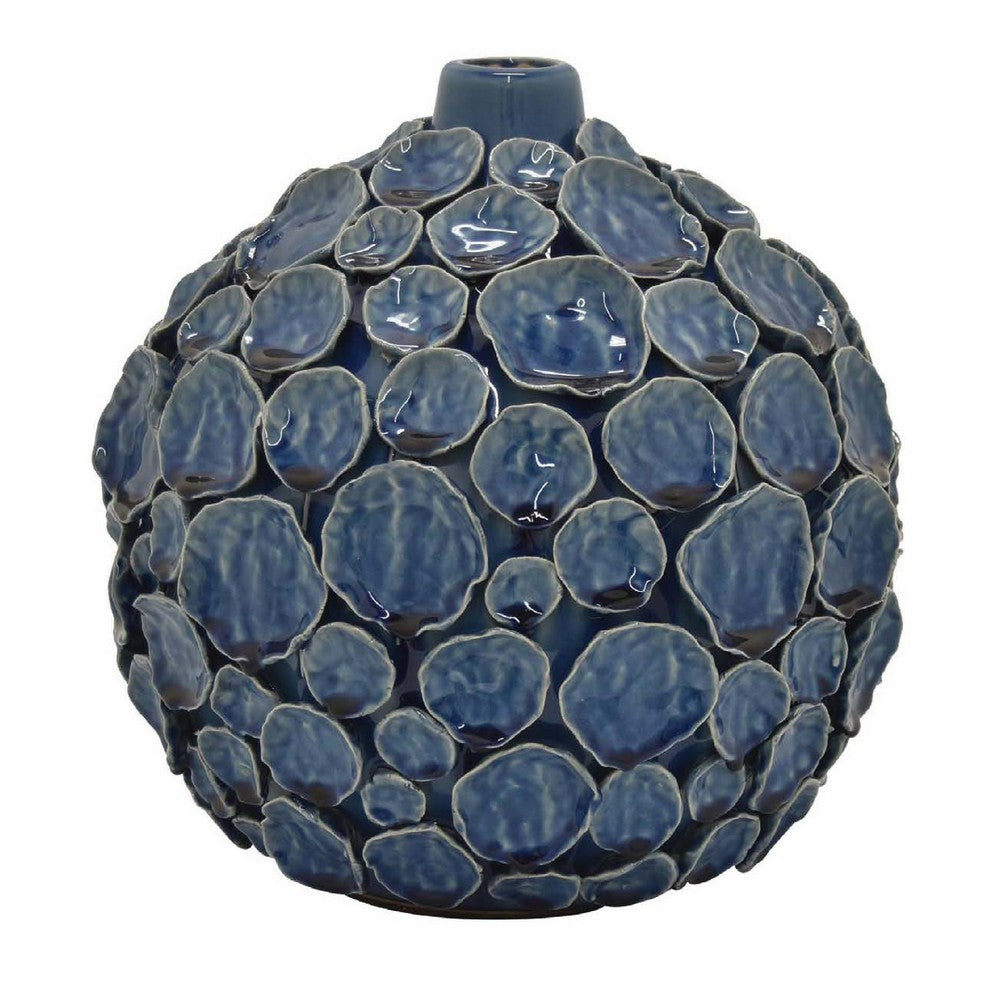 Remus Accent Vase with Raised Pebble Pattern, Glazed Blue Ceramic -BM335046