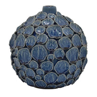 Remus Accent Vase with Raised Pebble Pattern, Glazed Blue Ceramic -BM335046