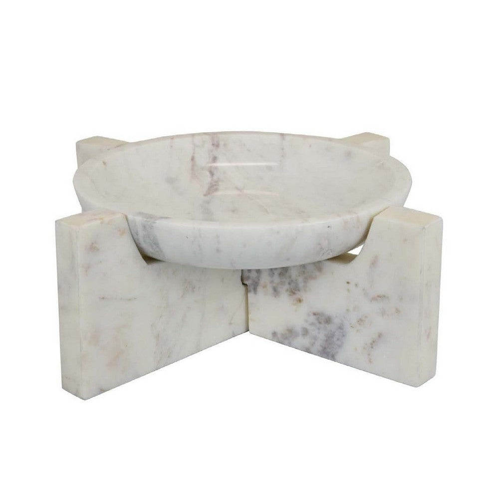 Manny Decorative Round Marble Bowl with X-Cross Base, White 16 Inch -BM335047