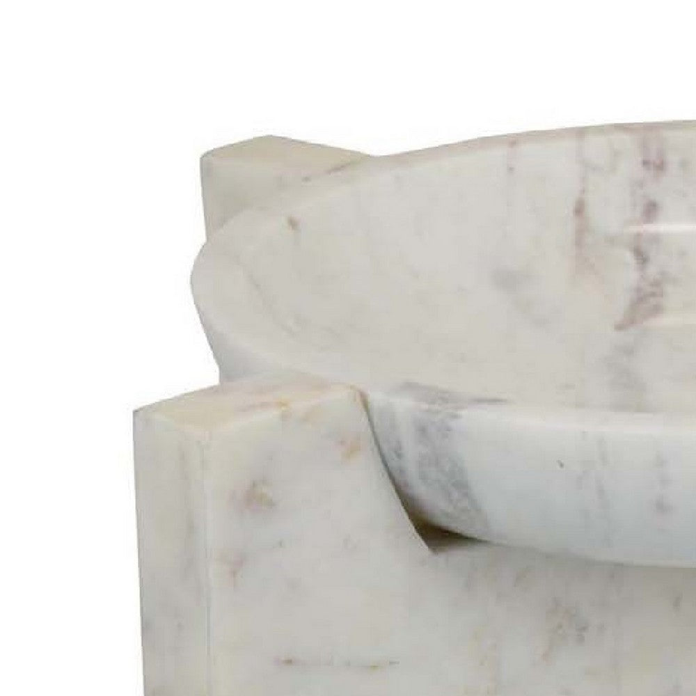Manny Decorative Round Marble Bowl with X-Cross Base, White 16 Inch -BM335047
