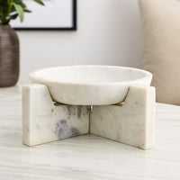 Manny Decorative Round Marble Bowl with X-Cross Base, White 16 Inch -BM335047