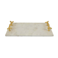 Pammy Decorative Tray, Gold Branch-Like Handles, White Marble 16 Inch -BM335050