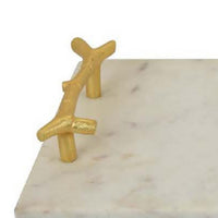 Pammy Decorative Tray, Gold Branch-Like Handles, White Marble 16 Inch -BM335050