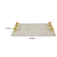 Pammy Decorative Tray, Gold Branch-Like Handles, White Marble 16 Inch -BM335050
