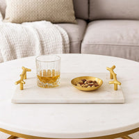 Pammy Decorative Tray, Gold Branch-Like Handles, White Marble 16 Inch -BM335050