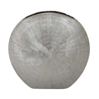 Harvey Accent Vase, Metallic Texture, Flat Round Gray Ceramic 15 Inch -BM335051
