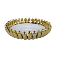 Milly Decorative Bowl, Raised Petal Rim, Gold White Ceramic 16 Inch -BM335053