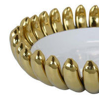 Milly Decorative Bowl, Raised Petal Rim, Gold White Ceramic 16 Inch -BM335053
