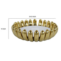 Milly Decorative Bowl, Raised Petal Rim, Gold White Ceramic 15 Inch -BM335054